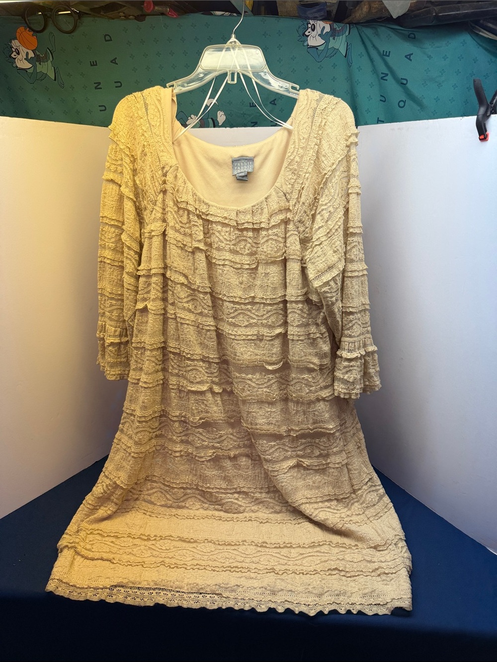 Rabbit Rabbit Rabbit Cream Lace Tiered Scoop Neck Dress.
